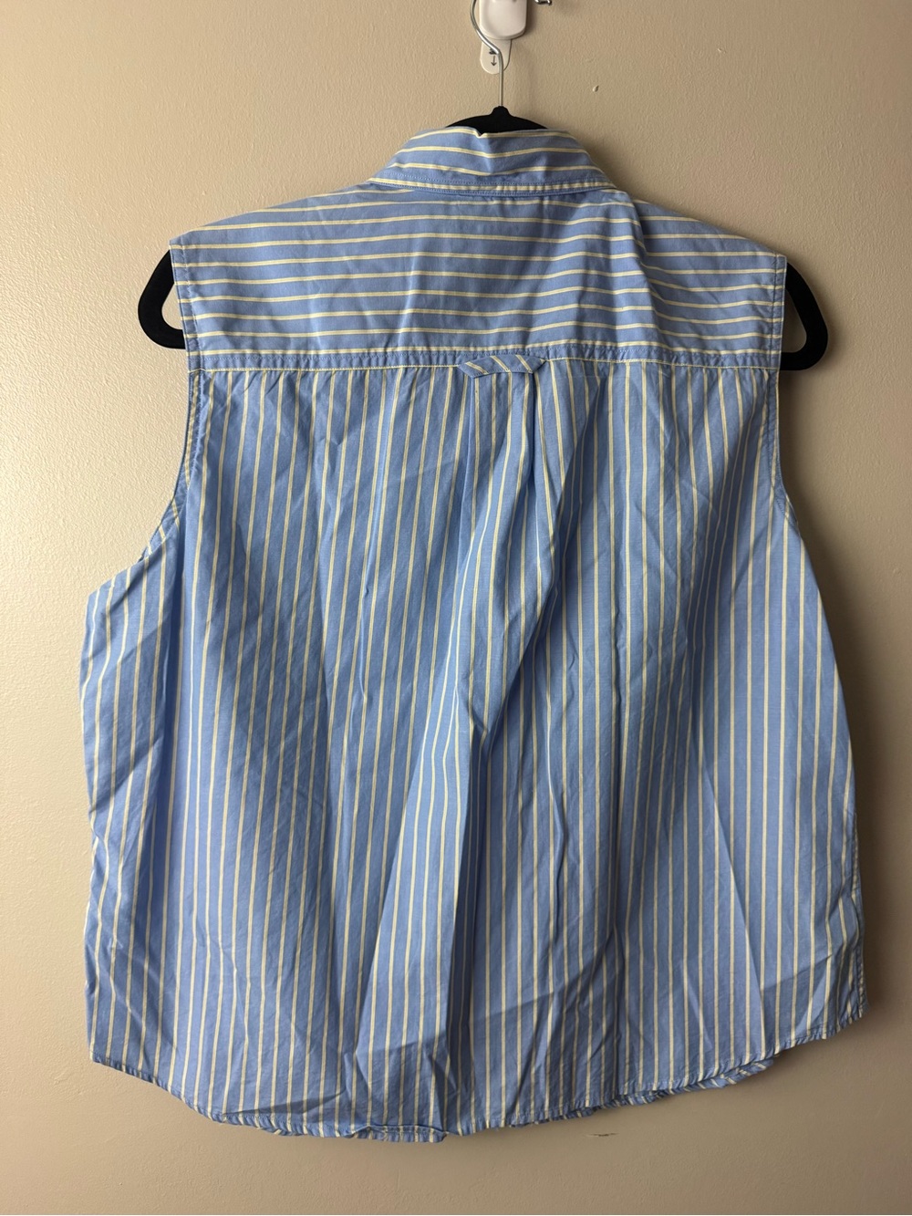Lauren Ralph Lauren Sleeveless Blue Yellow Stripe Button-Up Cotton Shirt Size 16 - Picture 2 of 4